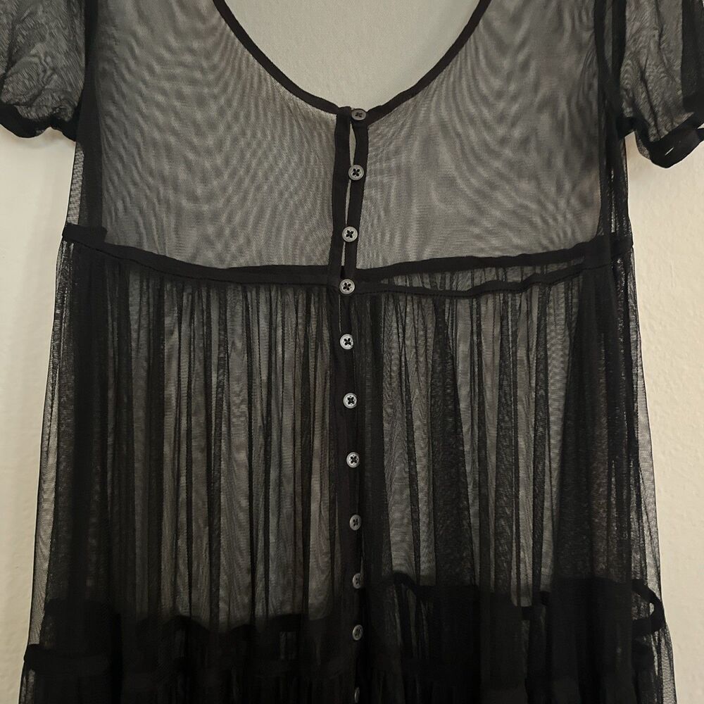 Kimchi Blue Urban Outfitters Sheer Maxi Tiered Short Sleeve Cover Up Dress SZ M - Picture 4 of 11